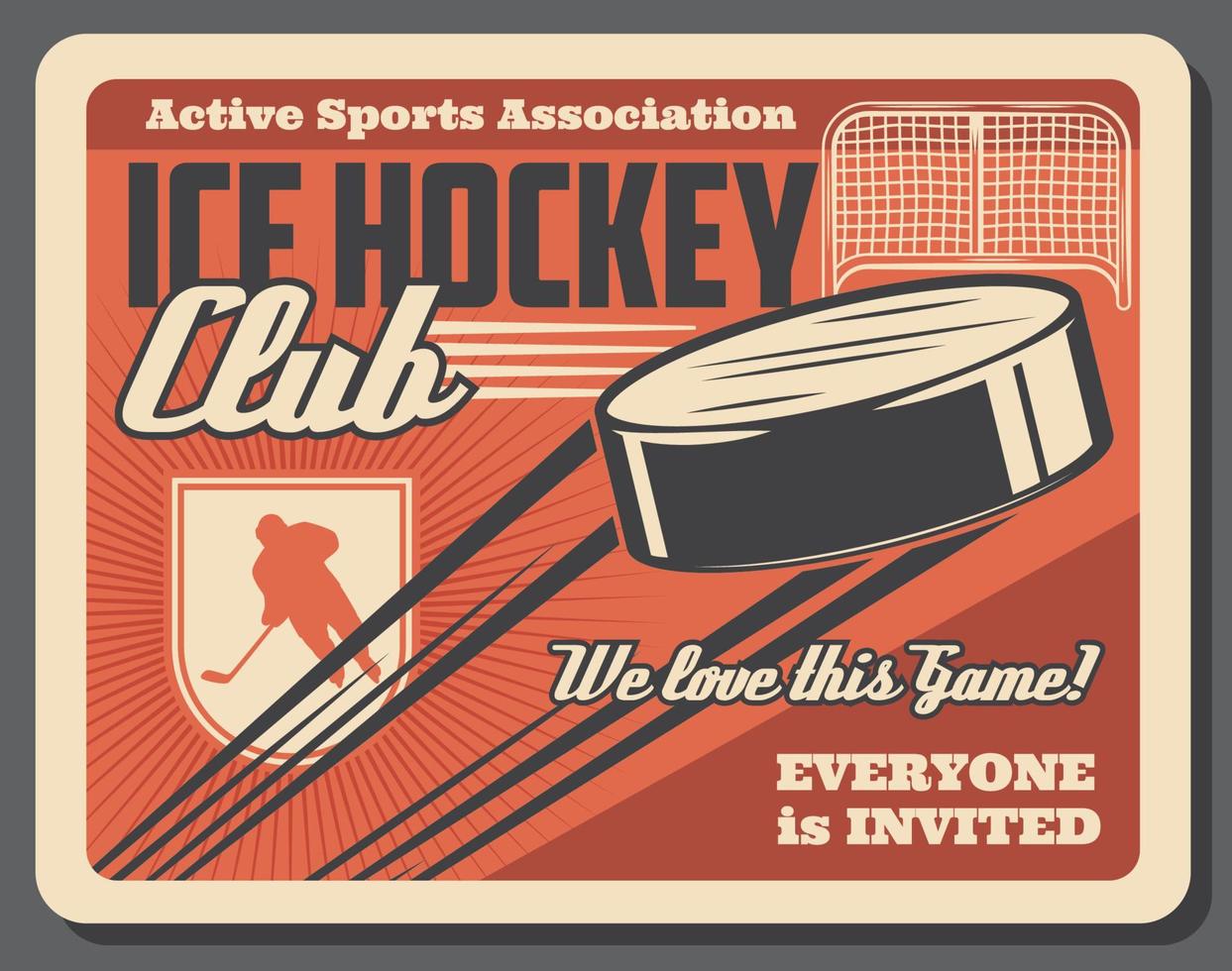 Ice hockey sport club, player and puck vector