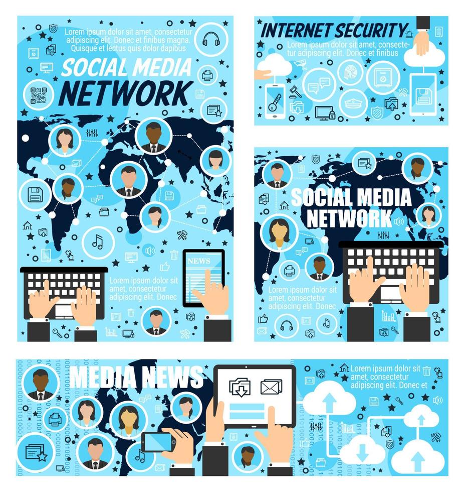 Social network, media news, internet security vector