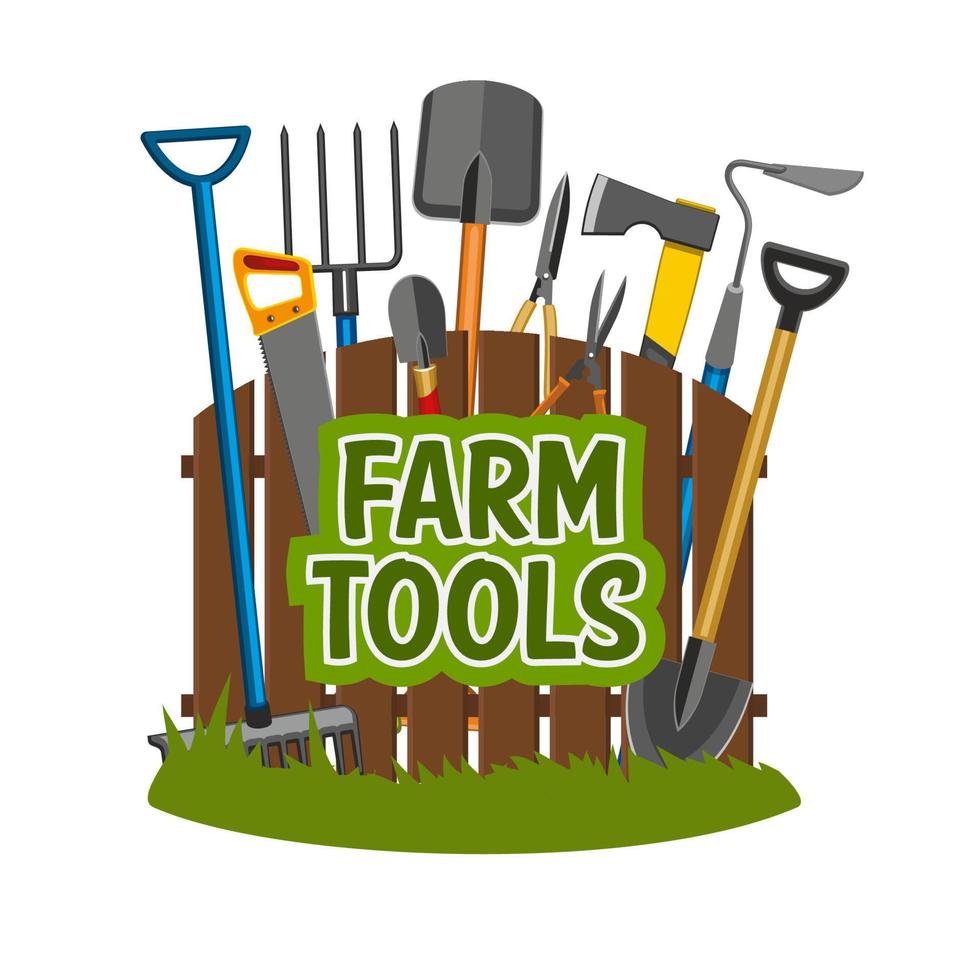Farm tools and gardening equipment, vector