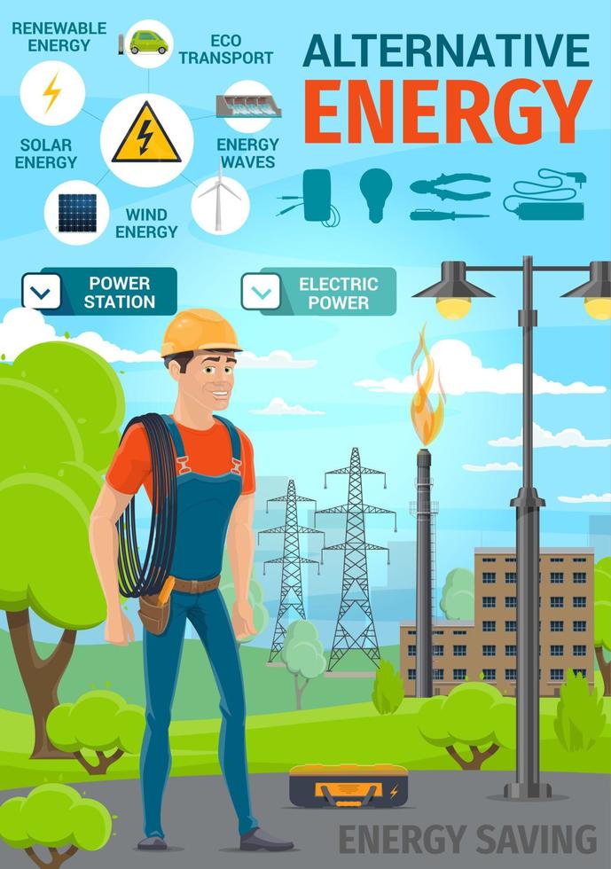 energía ecológica alternativa y energía eléctrica vector