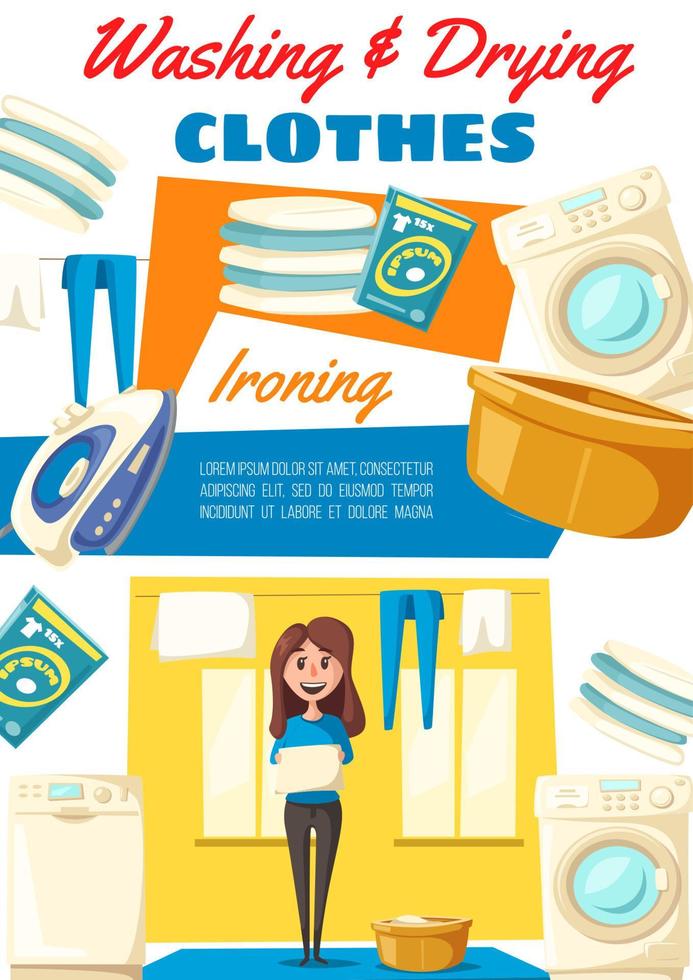Washing and drying clothes household tips vector