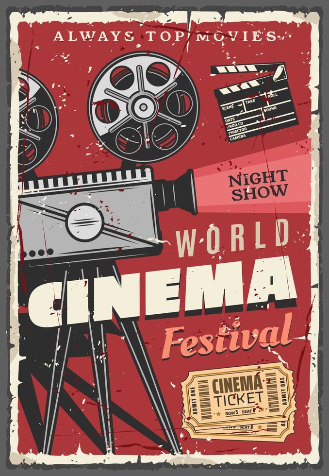 Cinema festival retro poster, vintage camcorder vector