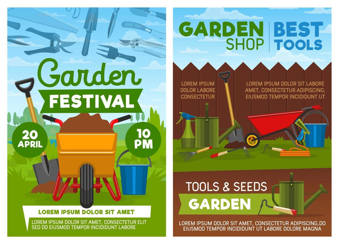 Agriculture tools shop and garden festival, vector