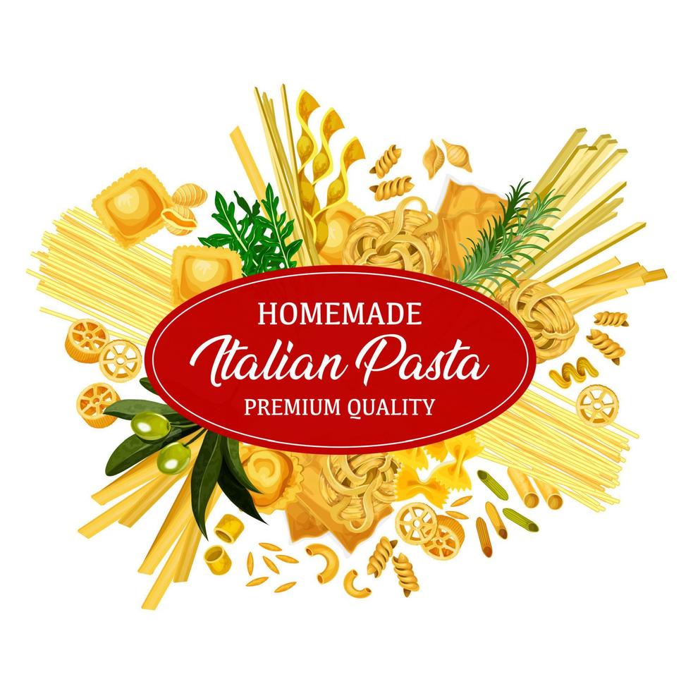 Italian pasta with pastry food and seasonings vector