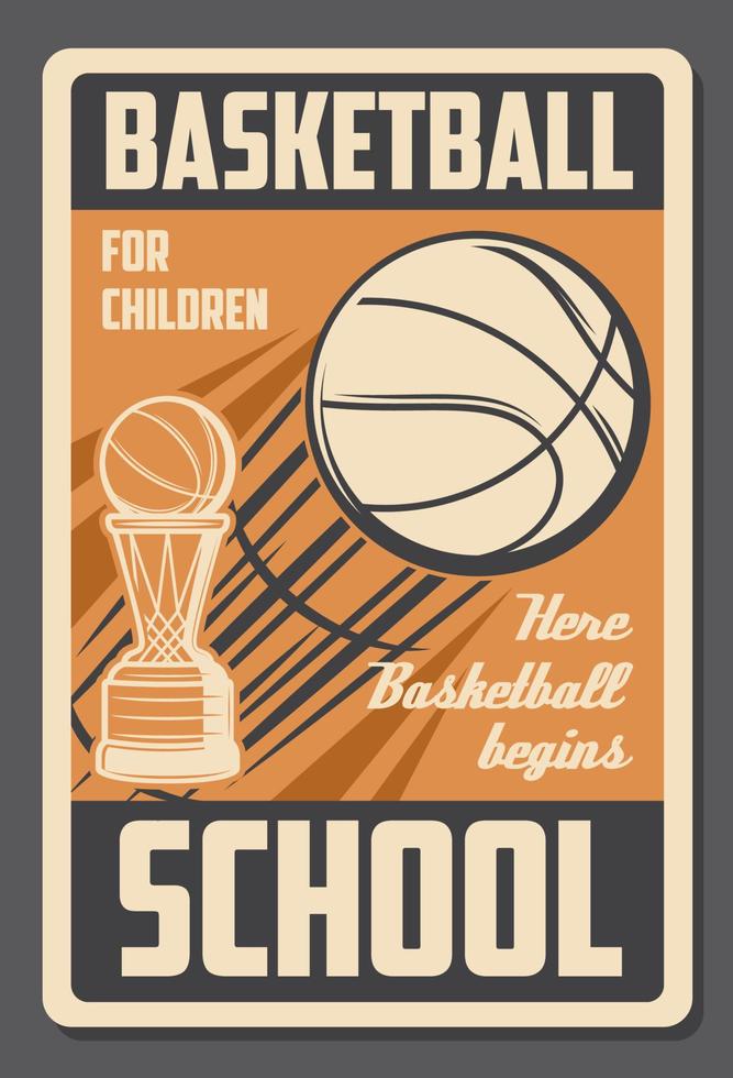 Basketball kids school, vector retro poster