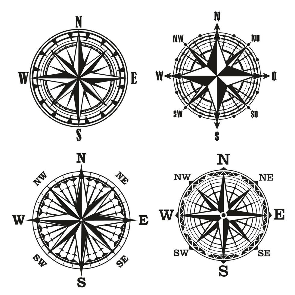 Compass dials, vintage navigation elements vector