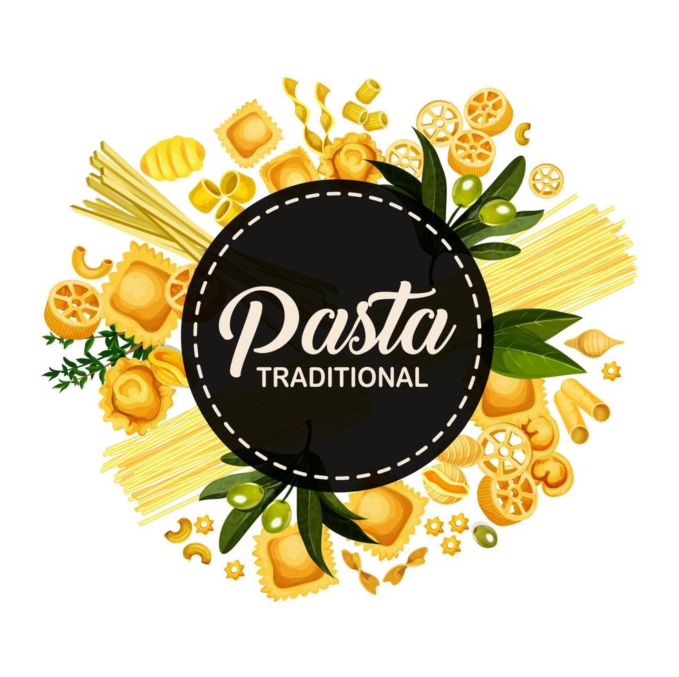 Italian pasta traditional cuisine, circle banner vector
