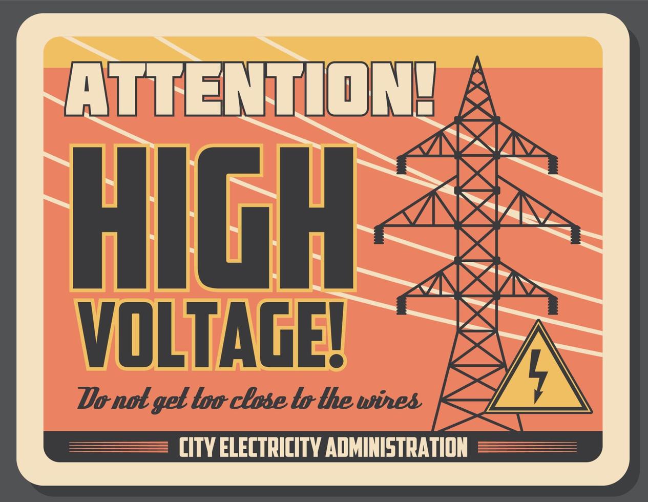 Attention retro banner for high voltage precaution vector