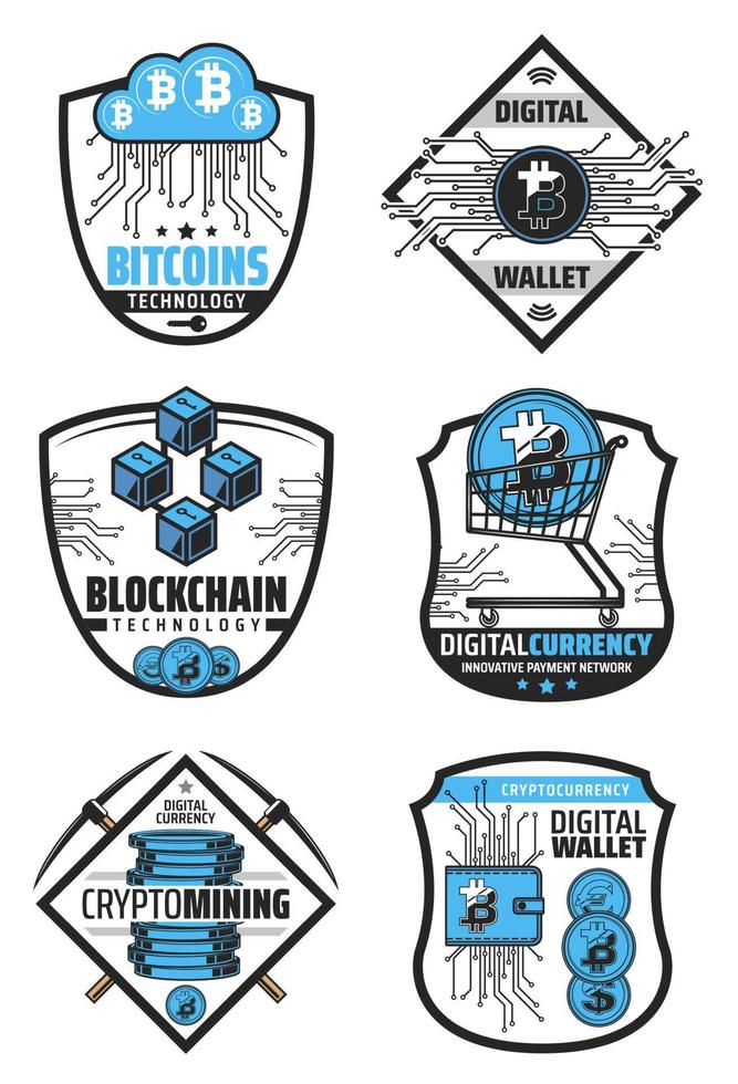Digital money and cryptocurrency vector icons