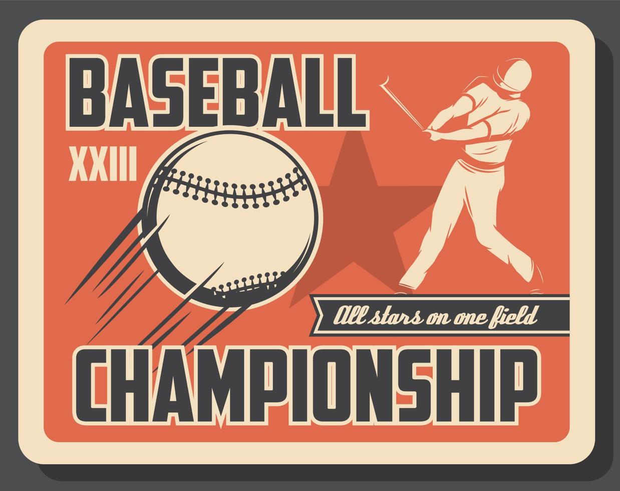 Baseball sport retro game invitation with player vector