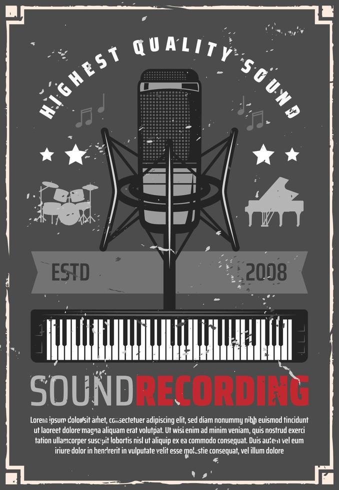 Sound recording retro poster for music industry vector