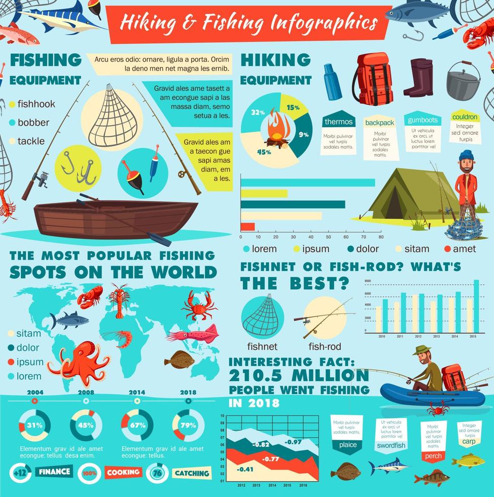 infografías deportivas de camping y pesca. vector