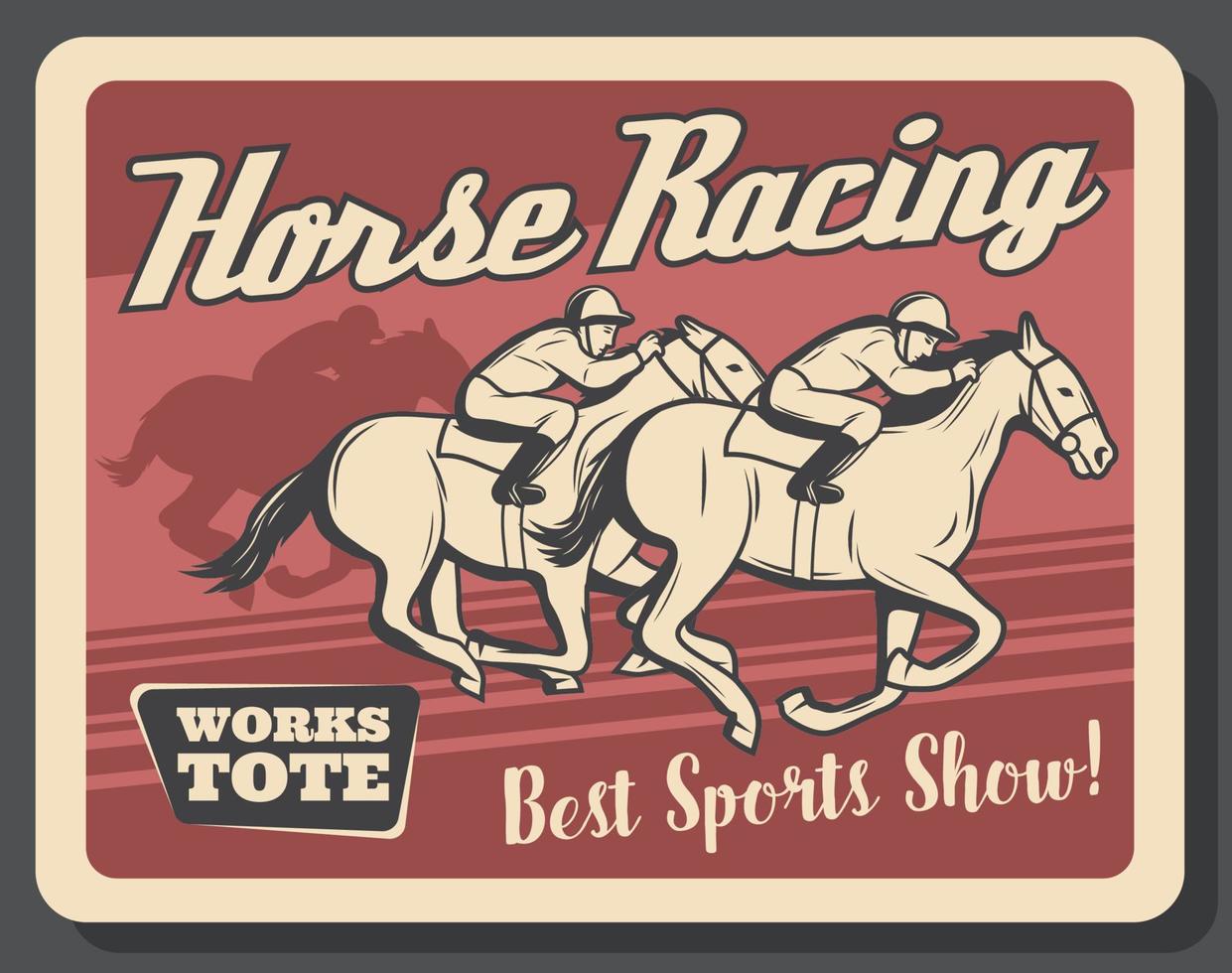 Horse racing retro poster of equestrians on track vector