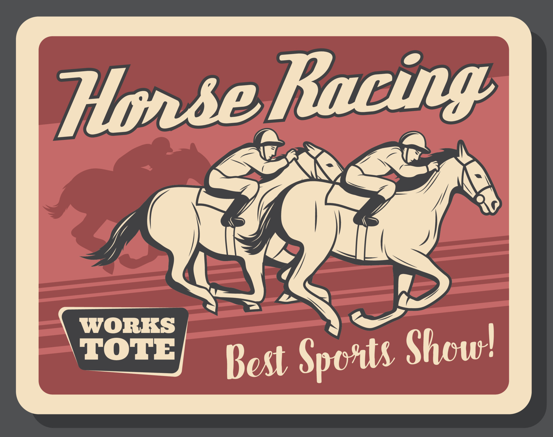 Horse racing retro poster of equestrians on track 16163763 Vector Art ...