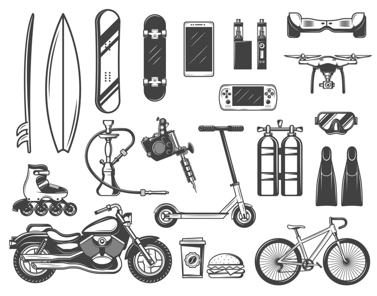 Hobby and entertainment items or devices sketches vector