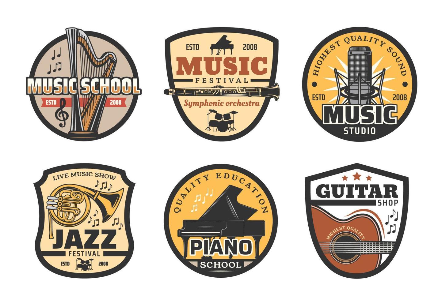 Musical instruments icons for music record studio vector