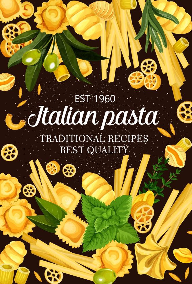 Italy cuisine food pasta and greens spaghetti menu vector