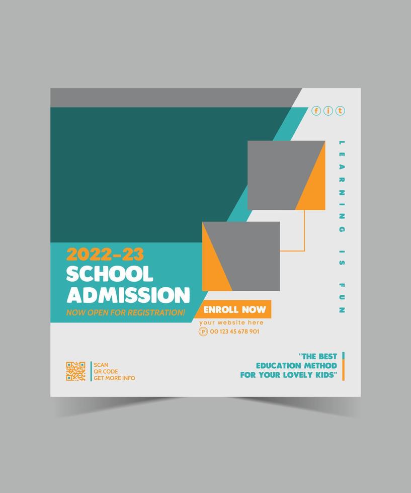 School admission social media post and web banner template vector