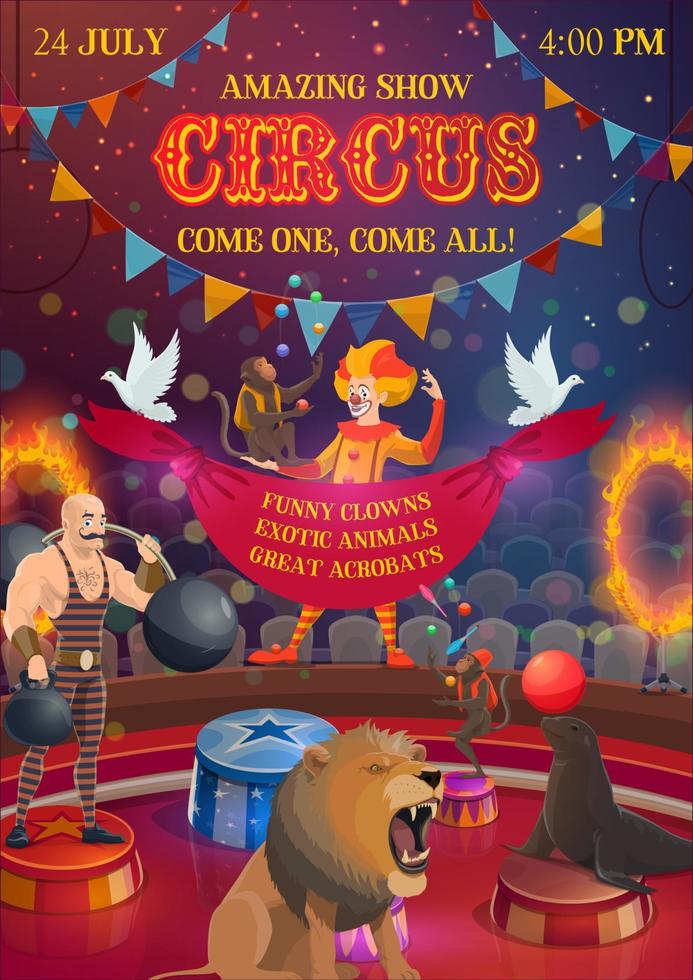 Chapiteau circus show, performers and animals vector