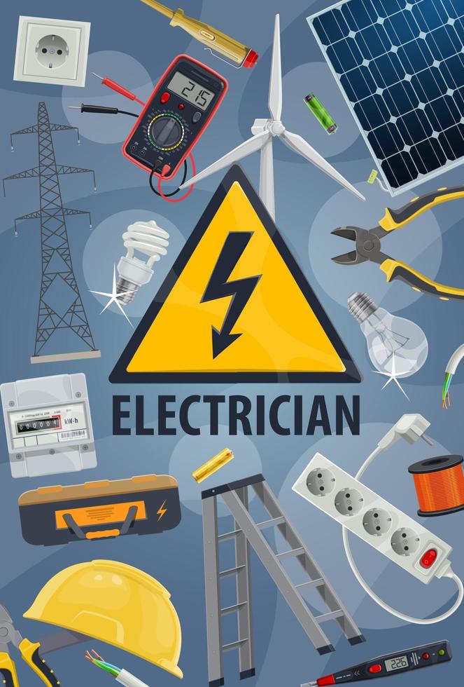 Electric service, electricity equipments and tools vector