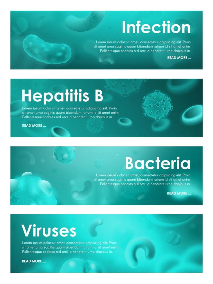 banners médicos realistas de bacterias e infecciones vector