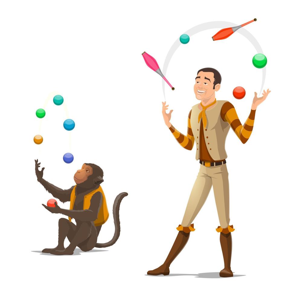 Circus juggler and monkey juggling balls vector