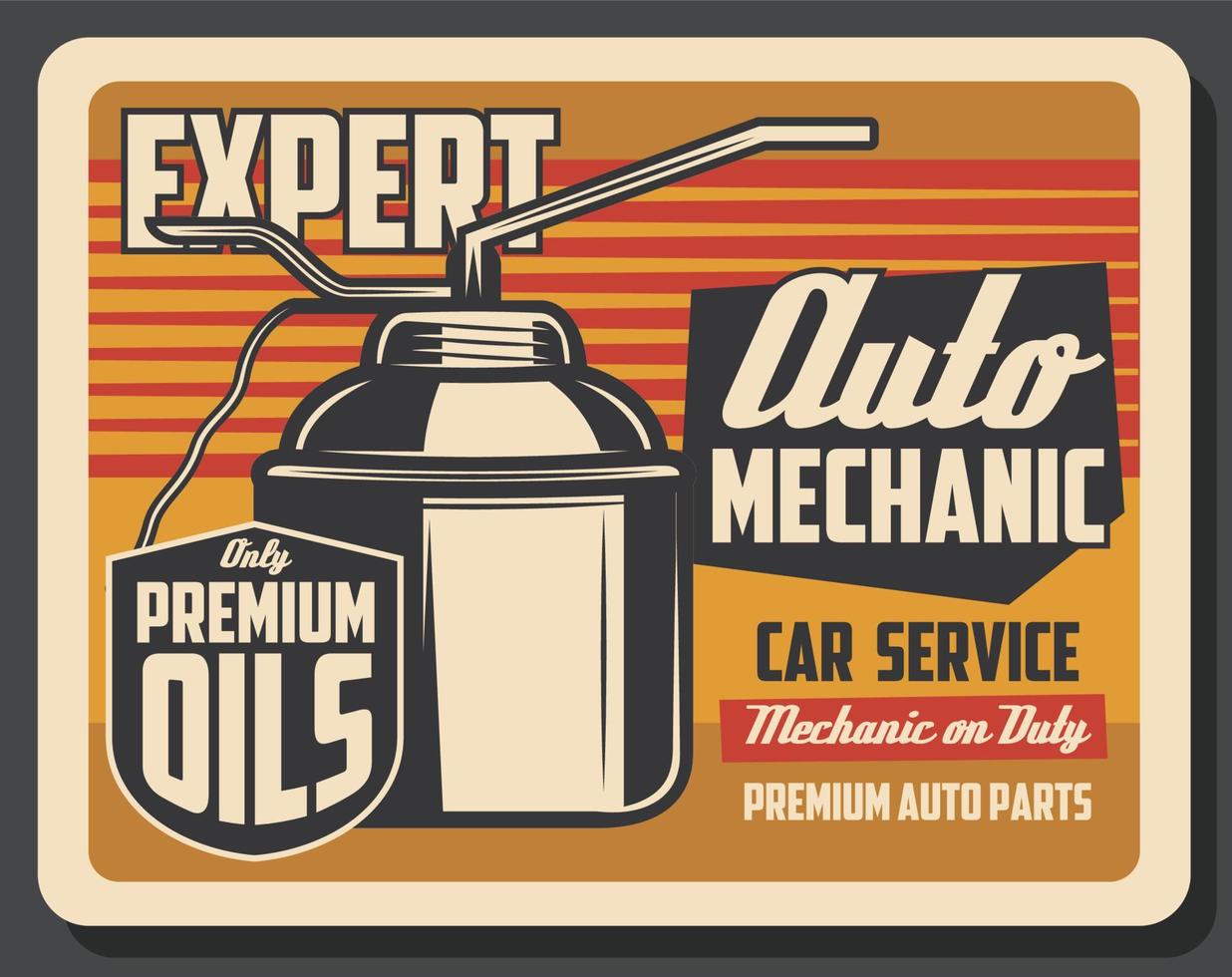 vertedor vintage de aceite de motor, lata de lubricante de motor de coche vector
