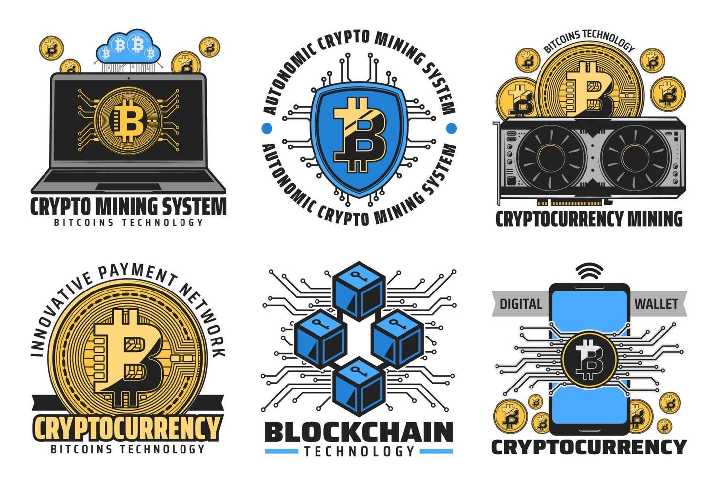 Bitcoin cryptocurrency, digital wallet, blockchain vector