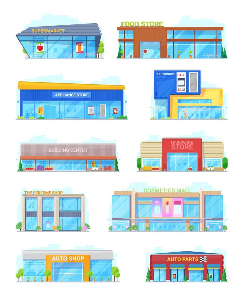 Buildings for shopping in city or town isolated vector