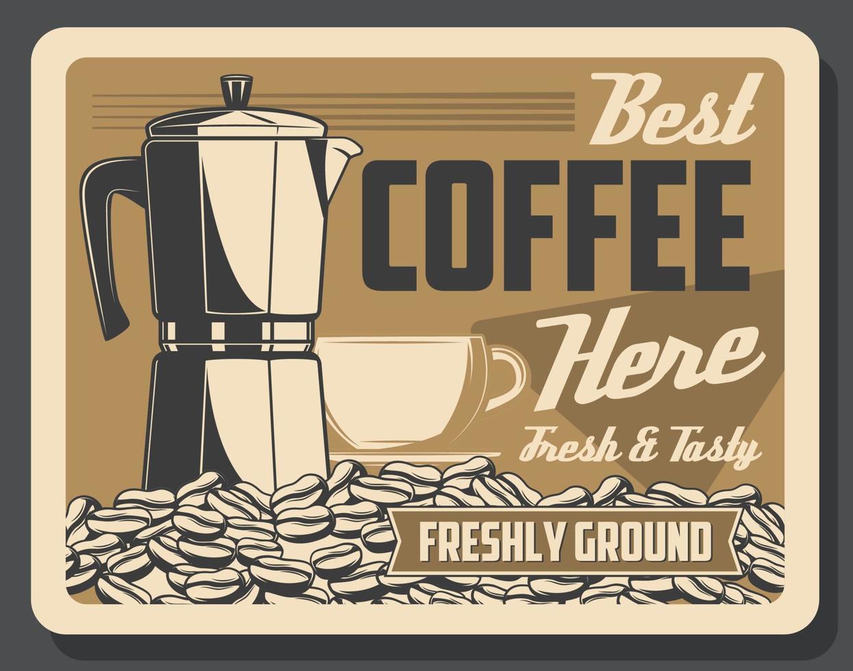 Coffee machine and beans or cup cafe retro poster vector