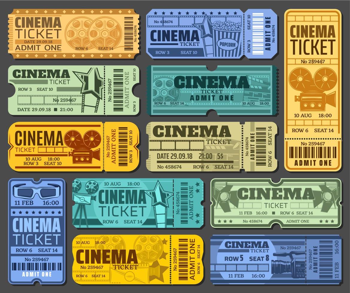 Cinema tickets for movie show or seance isolated vector