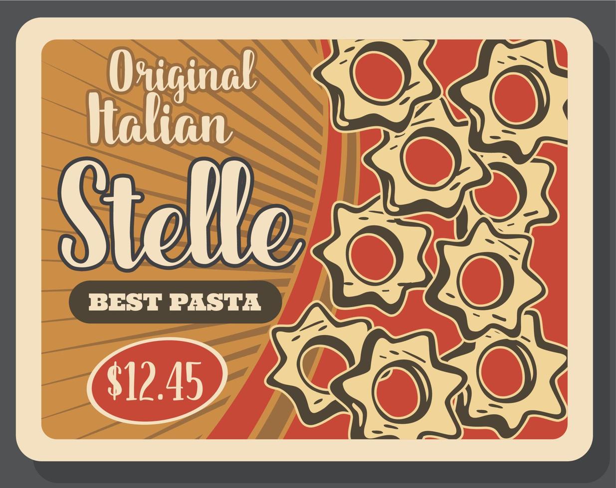 cartel retro de pasta stelle para plato de cocina italiana vector