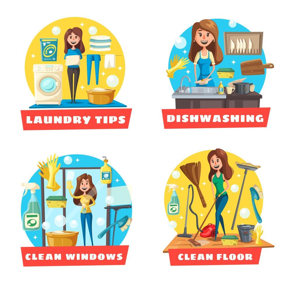 Window and floor cleaning, laundry and dishwashing vector