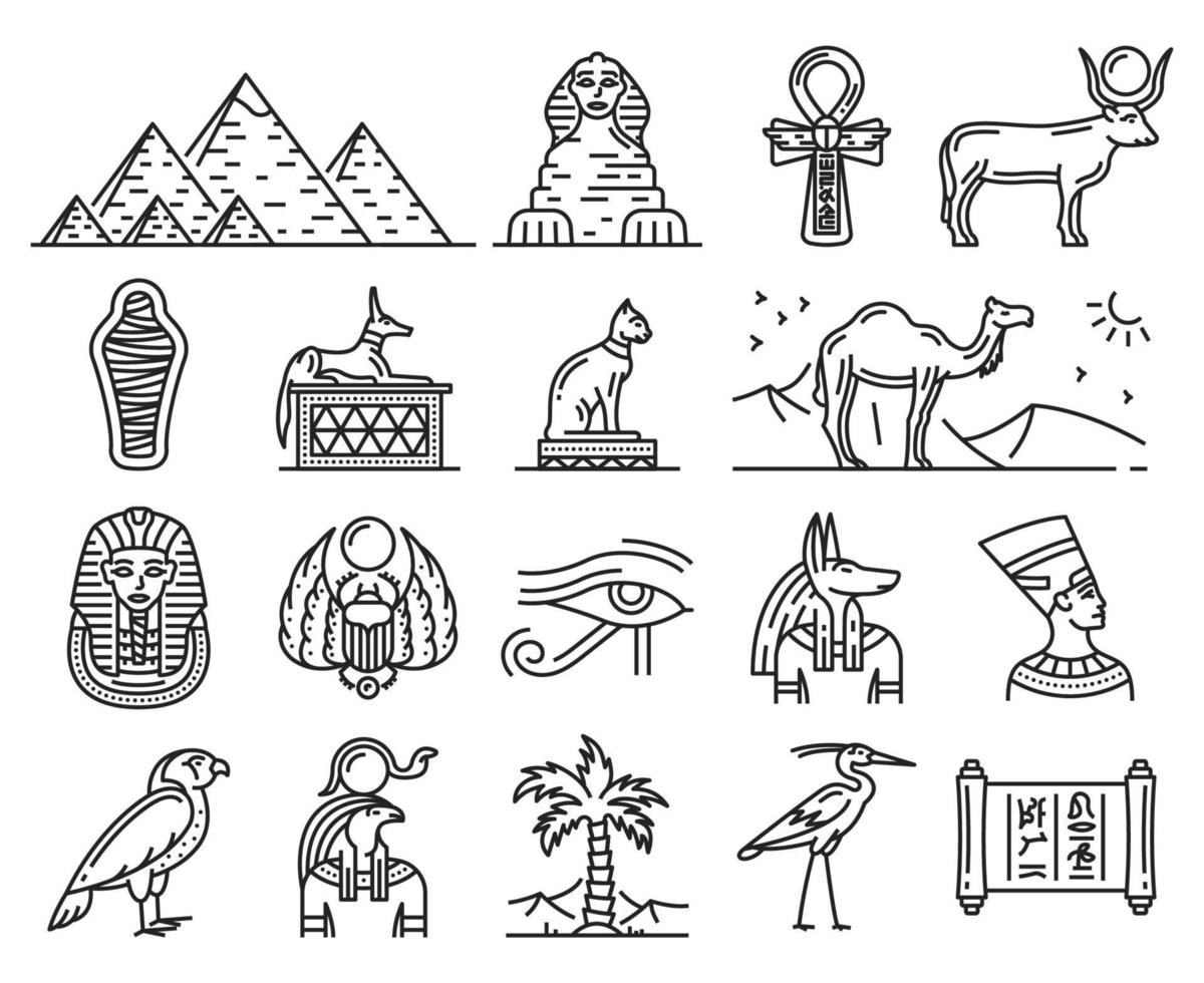 dioses del antiguo egipto, símbolos de viaje y religión vector