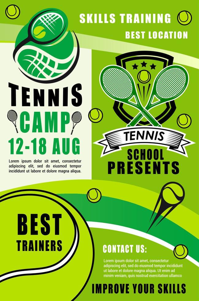 raquetas y pelotas de tenis. campamento deportivo vector