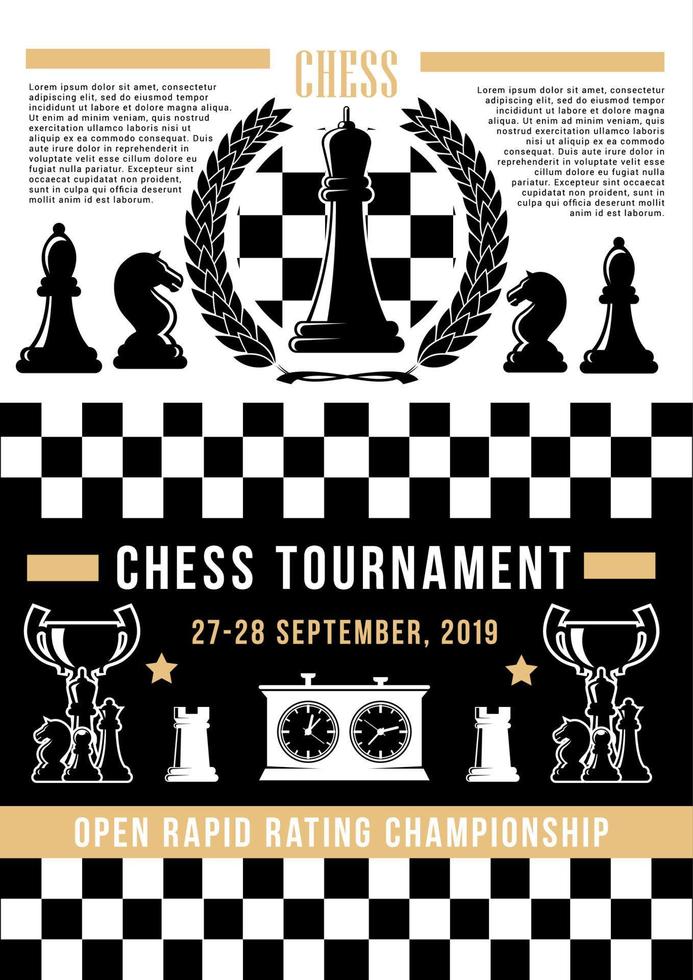 Chessboard with chess pices. Board game tournament vector