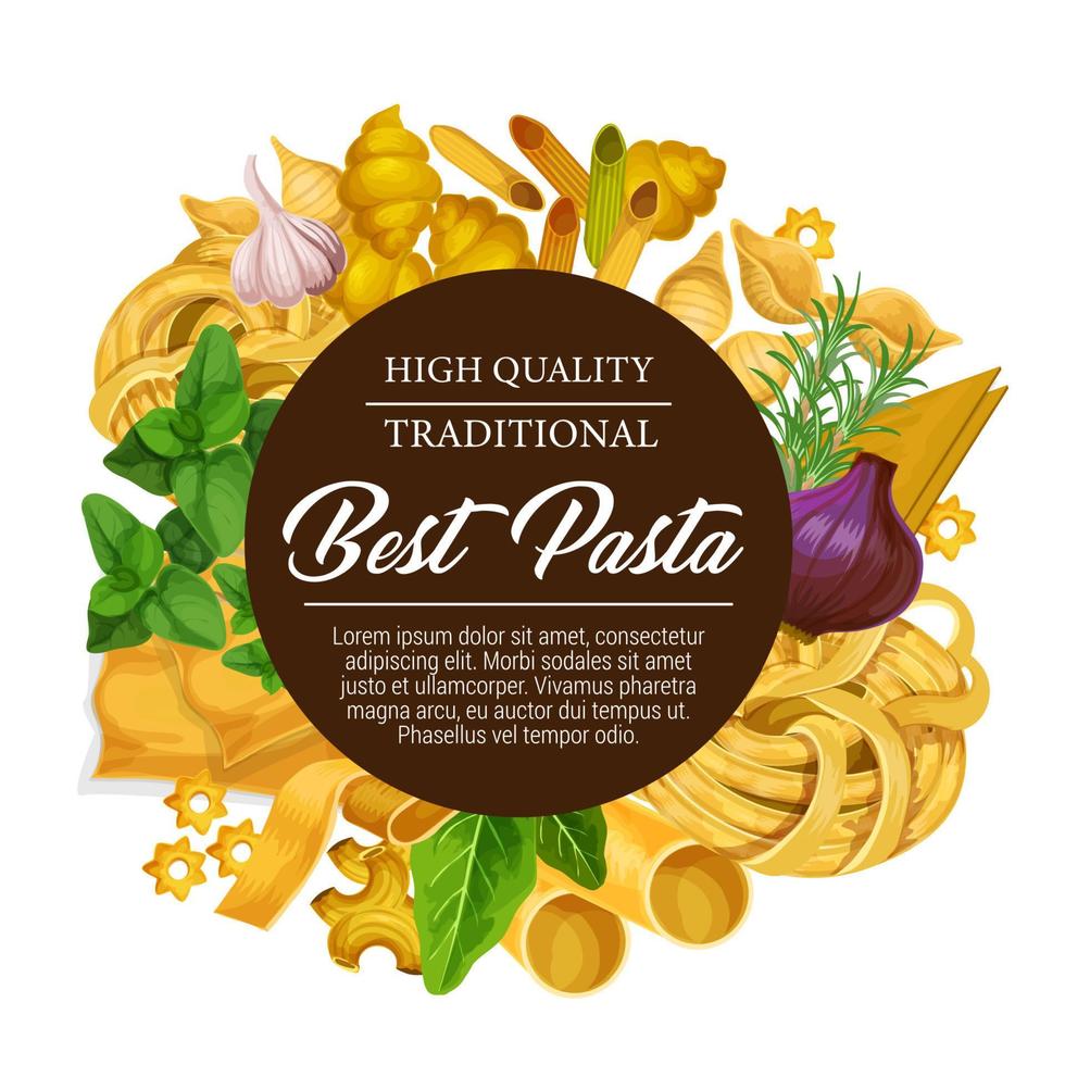 Italian pasta and spaghetti food with spices vector
