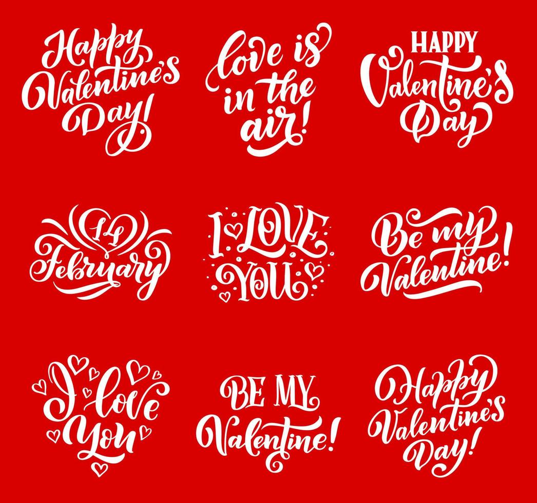 Valentine day love and hearts vector lettering