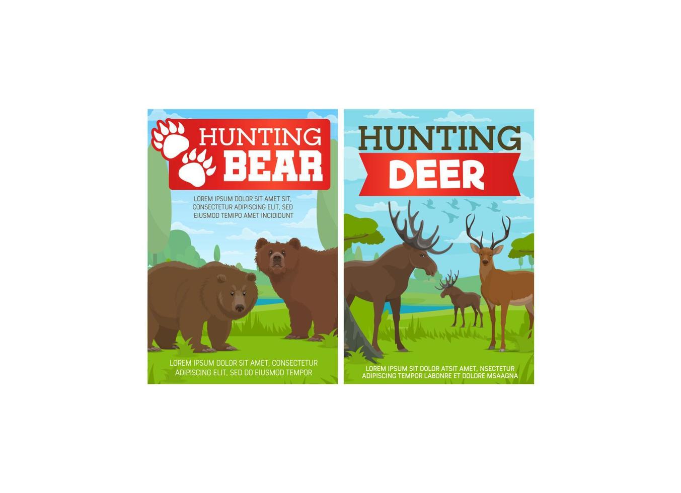 Deer, elk and grizzly bear animals, hunting sport vector