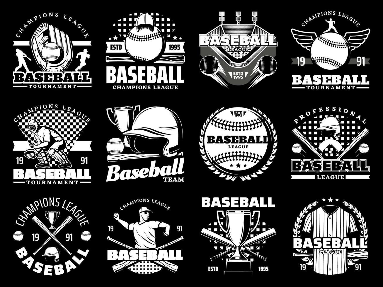 Baseball game sport vector icons and equipment