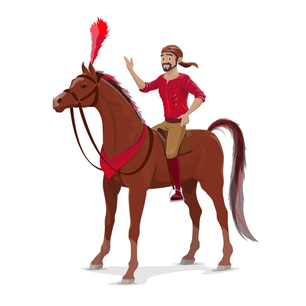 Circus rider on horse, isolated on white vector