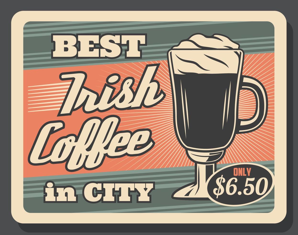 café irlandés, taza de vidrio retro vectorial y espuma vector