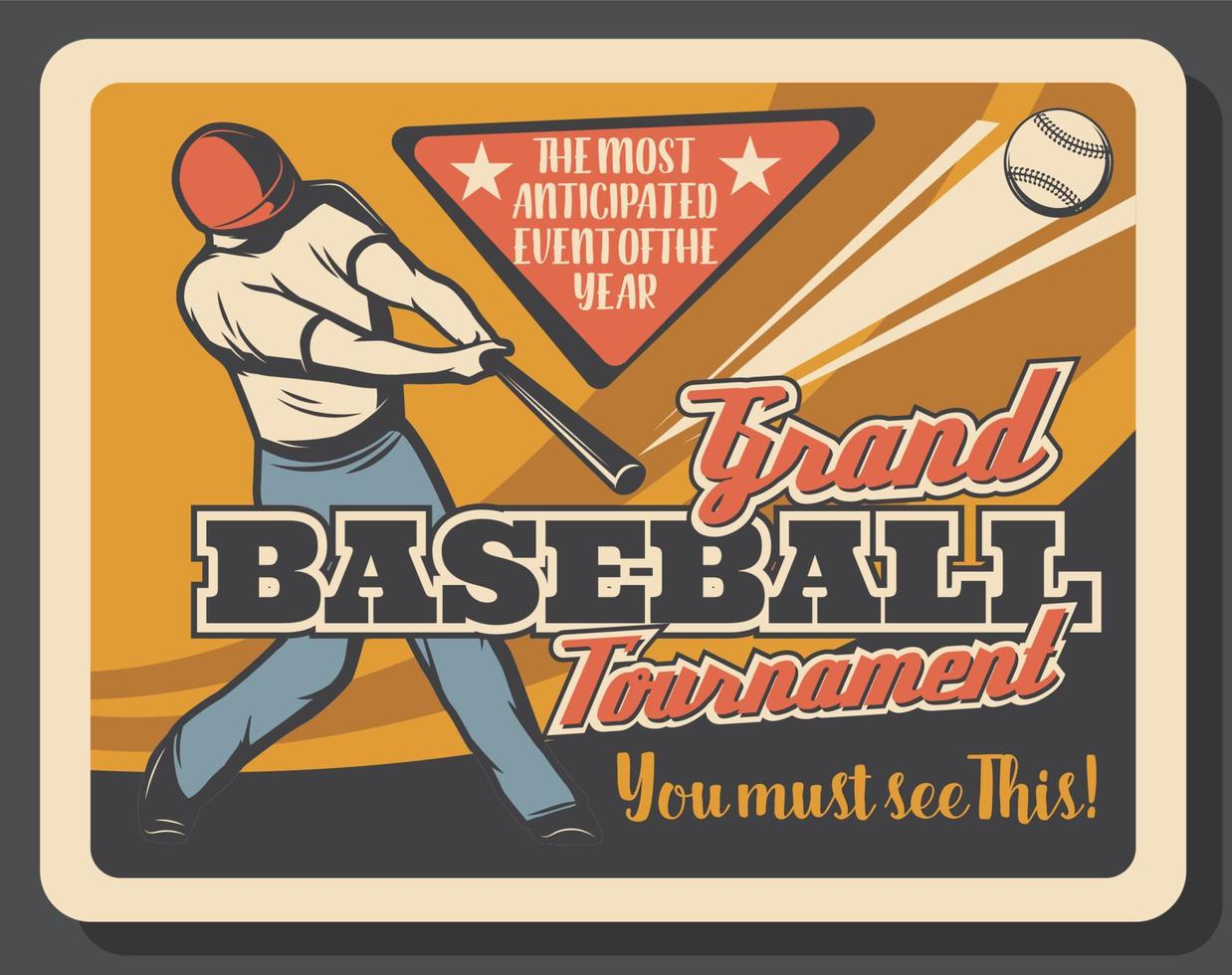 Baseball sport match invitation, batter player vector
