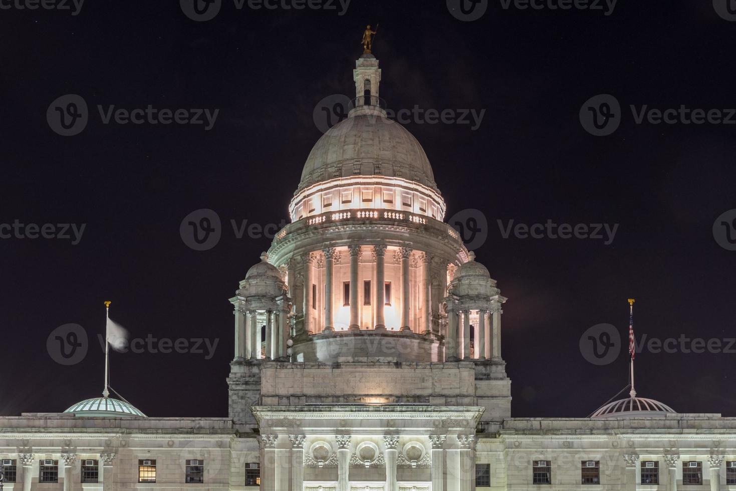 The Rhode Island State House, the capitol of the U.S. state of Rhode Island at night. photo