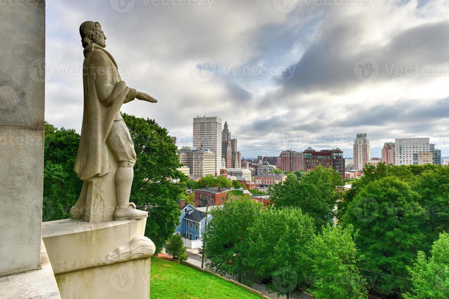 Prospect Terrace Park view of the Providence skyline and Roger Williams statue, Providence, Rhode Island, USA photo