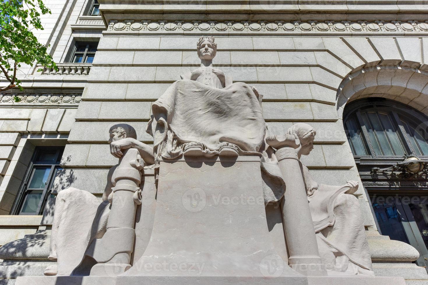 Monument in front of the Federal Building is a historic post office, courthouse and custom house on Kennedy Plaza in downtown Providence, Rhode Island. photo