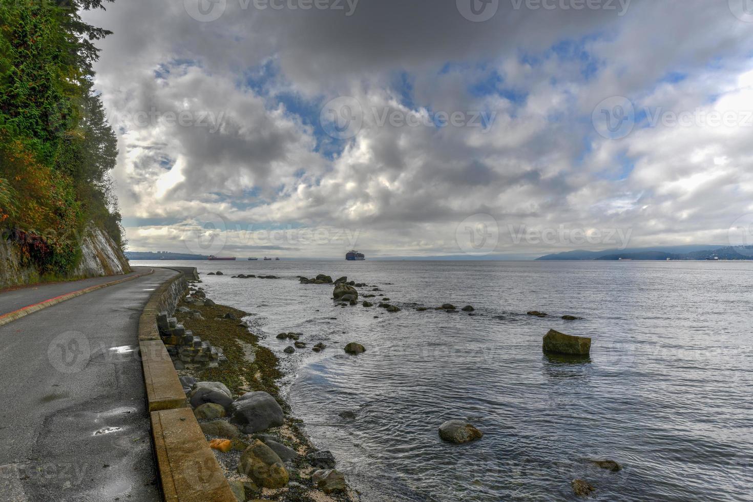 View of the seawall along Stanley Park in Vancouver, Canada. photo