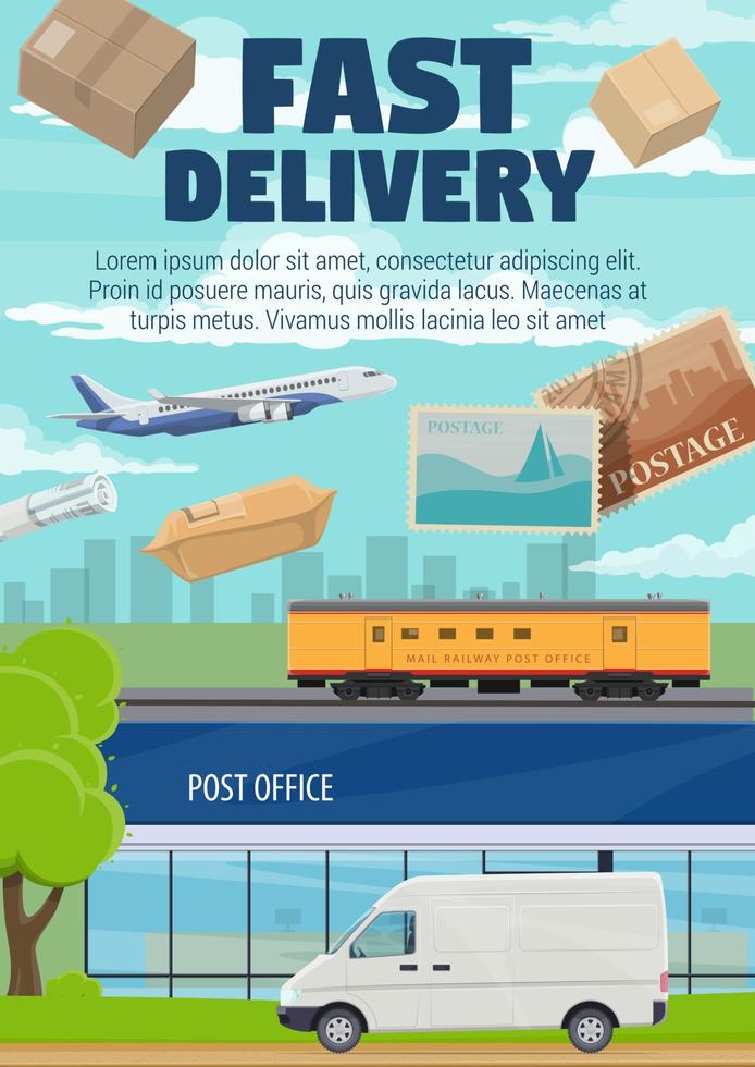 Post office mail and parcels fast delivery vector