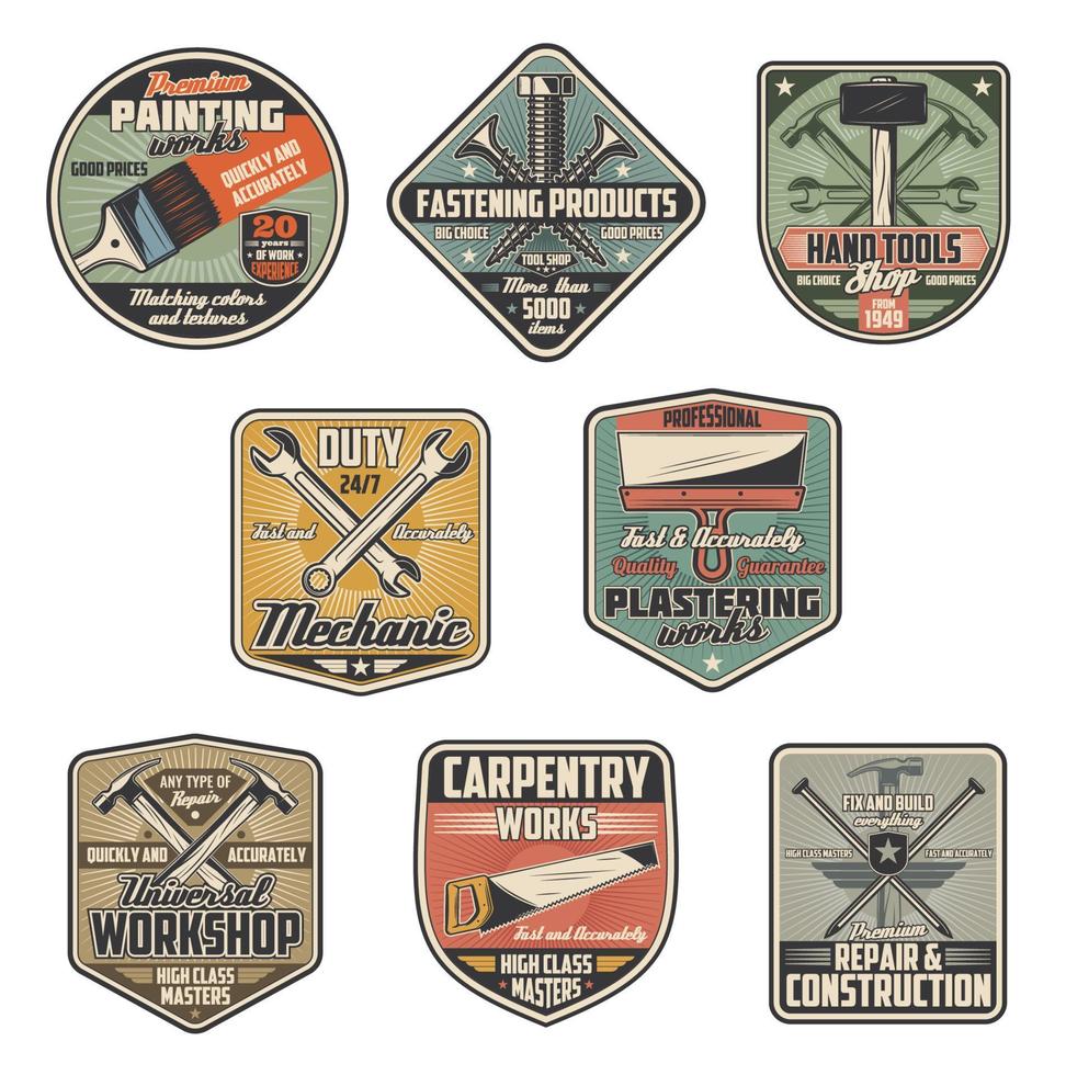 Home repair, construction service work tools vector