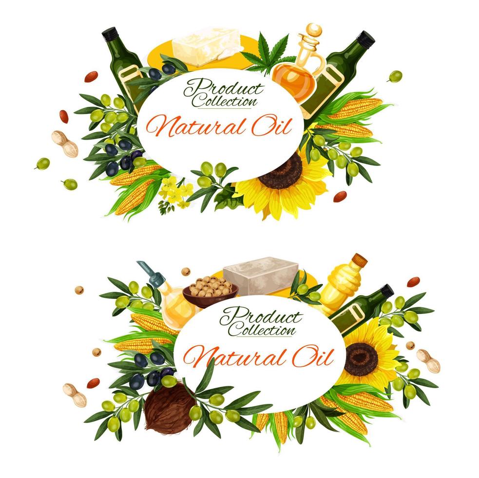 Organic natural sunflower and olive cooking oils vector